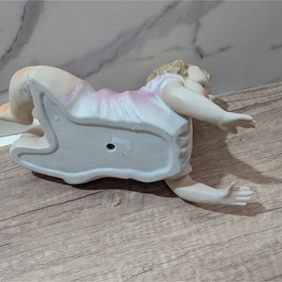 Bisque Porcelain Piano Baby Figurine Crawling Girl in  Pink Dress  Vintage 9" - Picture 9 of 9